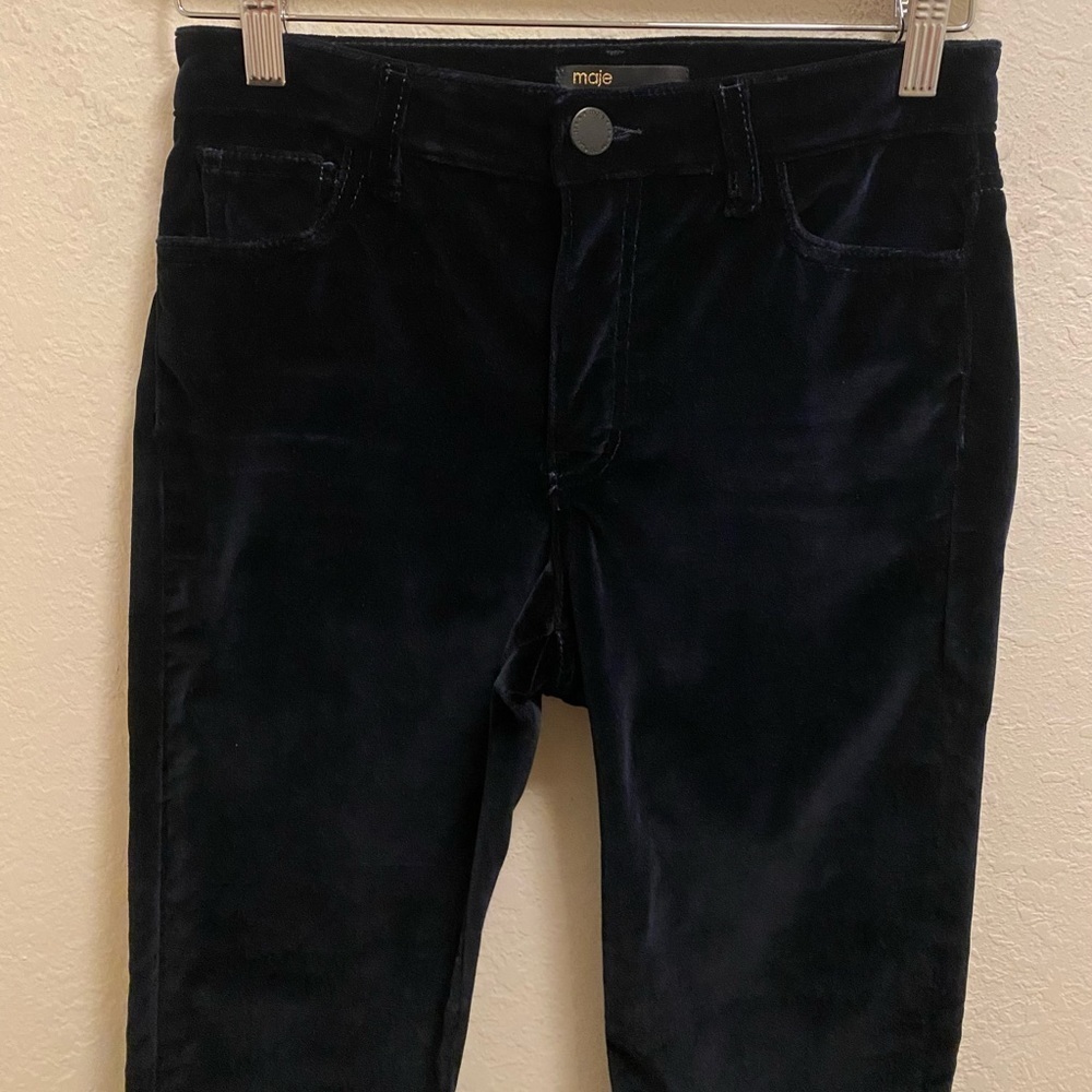 Maje Blue Velvet Slim Fit Skinny Stretch High Rise Pants Size 24/XS/0 - Picture 3 of 9